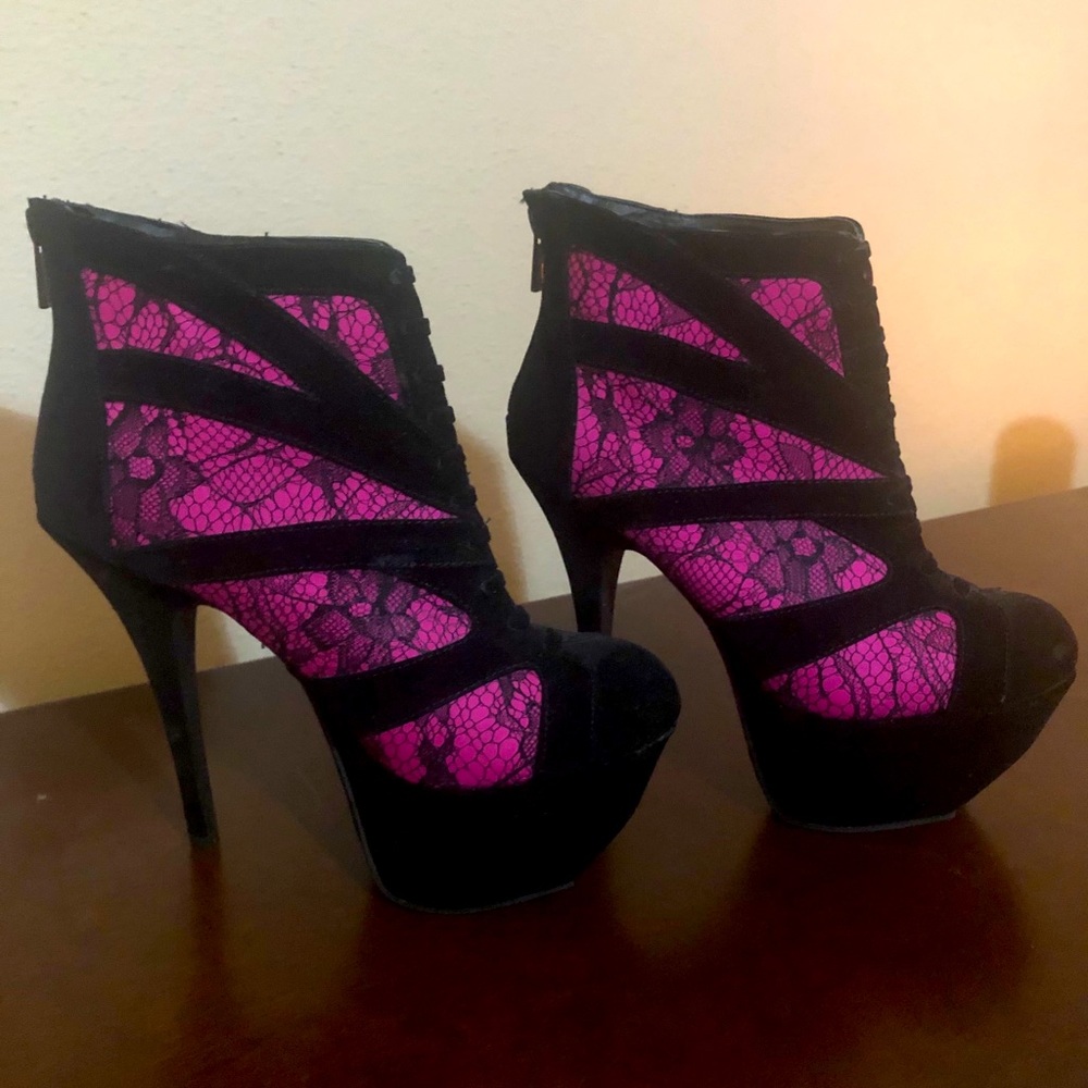 Hot pink and black heels